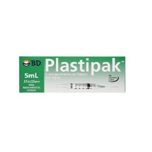 JERINGA 5 ML 21 X 32 BD PLASTIPAK VERDE CON 5 PIEZAS